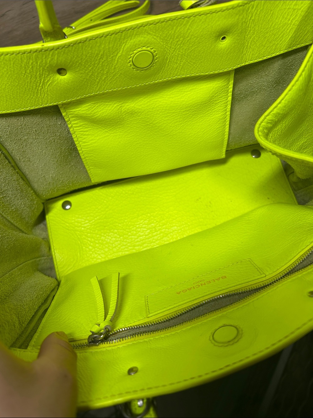 Balenciaga Neon Yellow Leather Tote Bag - Picture 9 of 11